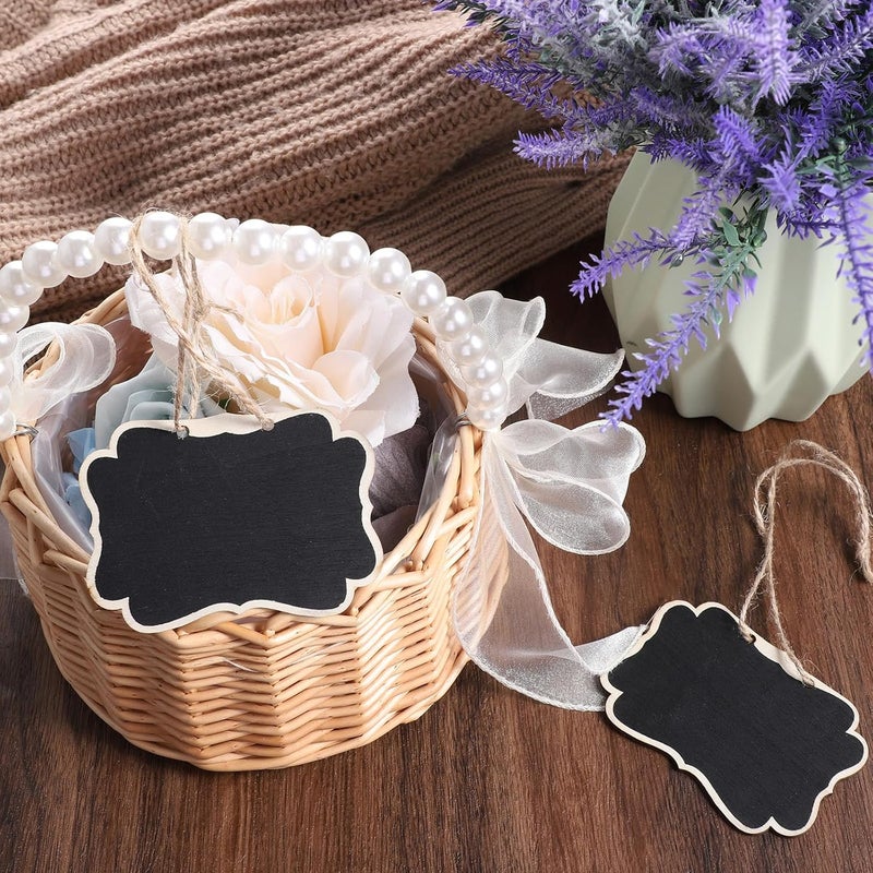 Zelphvt 10 Pcs Wooden Mini Hanging Chalkboard Signs Wooden Chalkboard Tags with String Price Message Chalkboards Tags Double-Sided Food Labels for Party Buffet for Message Food Tag Wedding Hanging Labels - Image 5